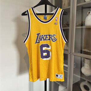 RARE Blank Vintage Champion Los Angeles Lakers Yellow #6 Jersey 48 LeBron Jones